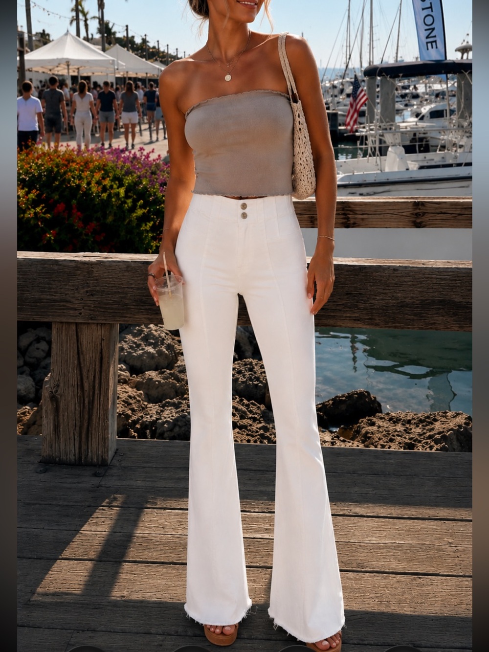 We The Free White High-Rise Flare Jeans